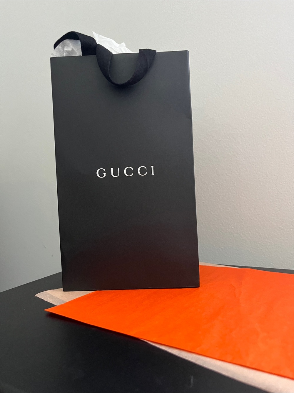 Gucci Black Paper Shopping Bag with White Logo